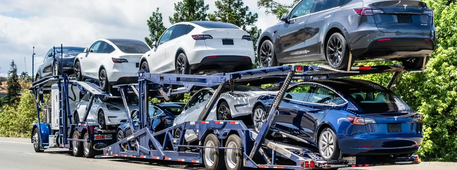 Car carrier truck loaded with Tesla cars