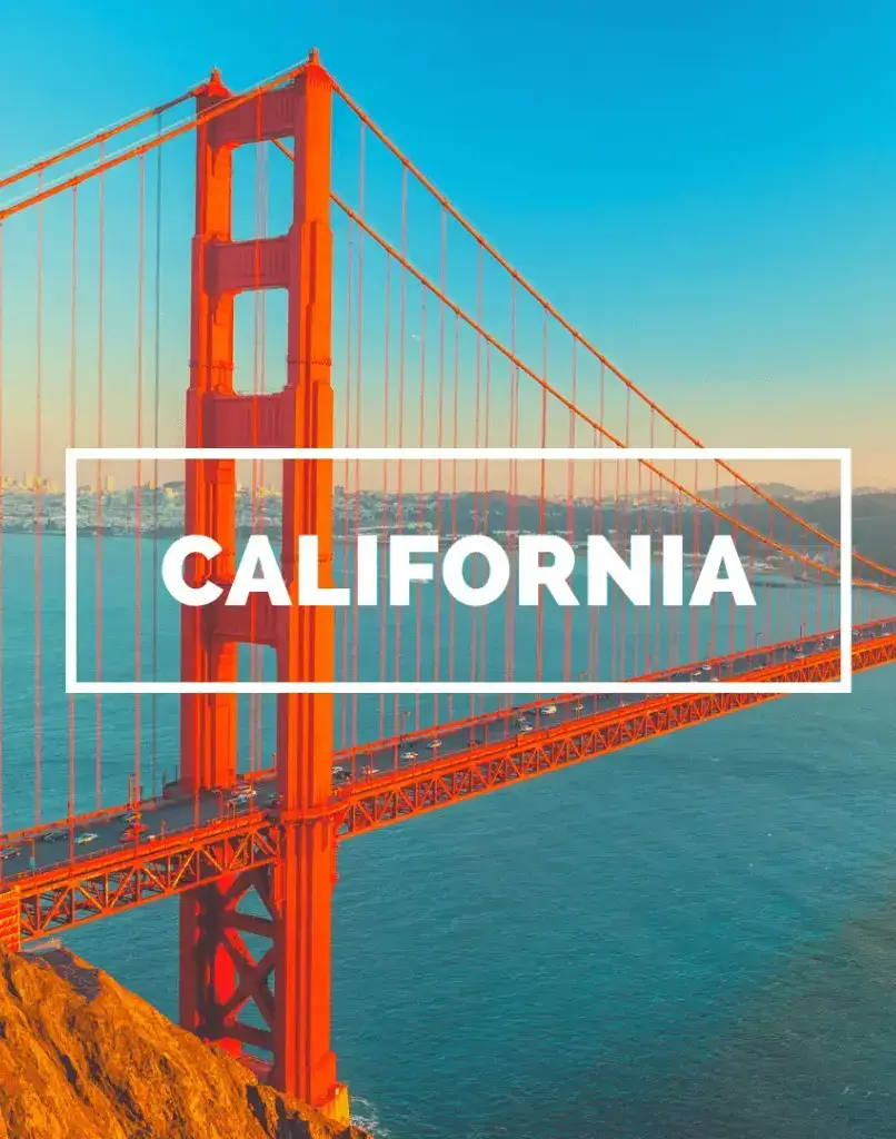 Image of Golden Gate Bridge in the background with the word California in the middle