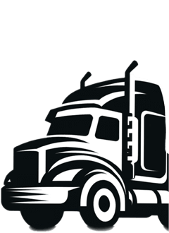 Minimalist black and white illustration of a semi-truck, ideal for topics related to transportation and logistics.