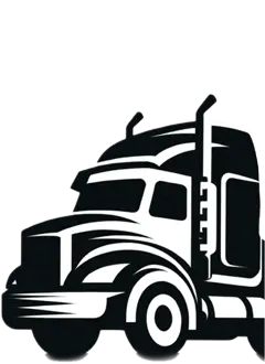 Black and white illustration of a semi-truck facing left. The truck has a large cab and prominent side exhaust pipes.