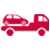 A red pickup truck, depicted in a flat design style, faces forward and is centered in the frame. In the truck's bed sits a smaller red car, demonstrating the pickup's carrying capacity.