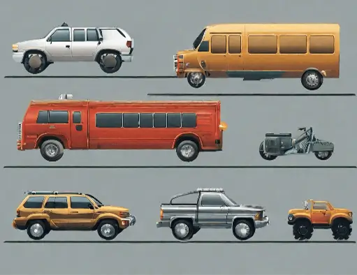 A bunch of sketched different vehicles